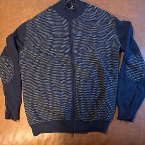 Bugatchi Navy and Grey Zip-Up Sweater with Elbow Patches